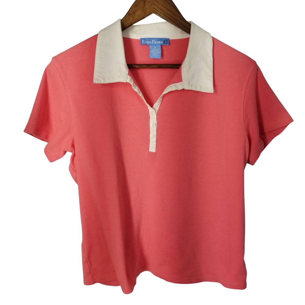 Evan-Picone Womens XL Coral Pink Short Sleeve Polo White Collar Pickleball